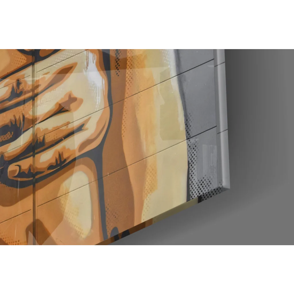 Stylized pop-art hand in orange tones, bold graffiti wall art