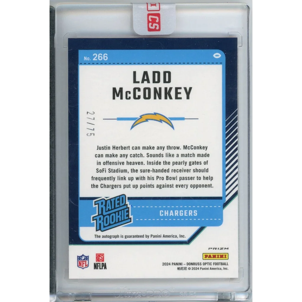 Ladd McConkey autographed rookie football trading card numbered 27 of 75