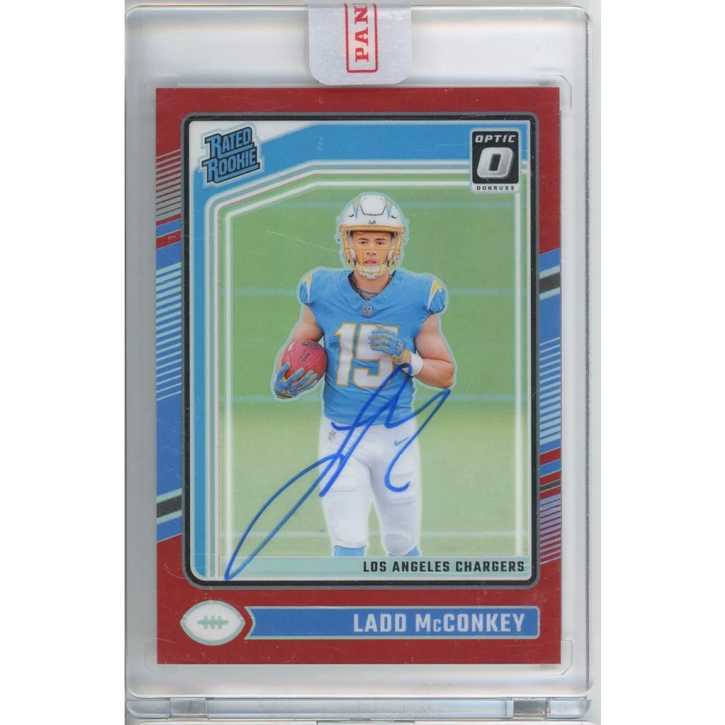 Autographed 2023 Optic Rated Rookie Ladd McConkey football card 27/75 authenticated