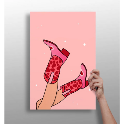 Sparkly Red Leopard Boot Insigne Aluminum Prints | Insigneart USA | vintageantiquesgifts.com