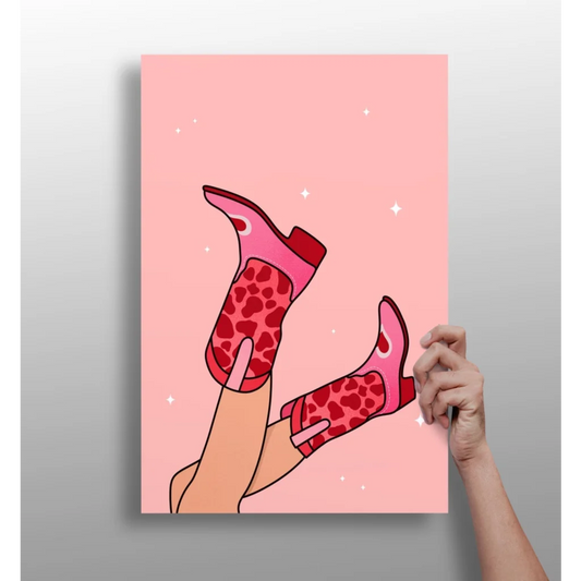 Sparkly Red Leopard Boot Insigne Aluminum Prints | Insigneart USA | vintageantiquesgifts.com