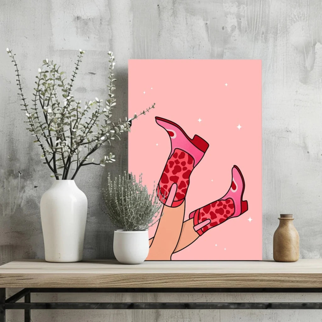 Sparkly Red Leopard Boot Insigne Aluminum Prints | Glass Wall Art Print | vintageantiquesgifts.com
