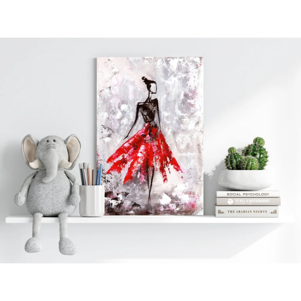 Abstract stylized figure in red skirt on insigne aluminum prints