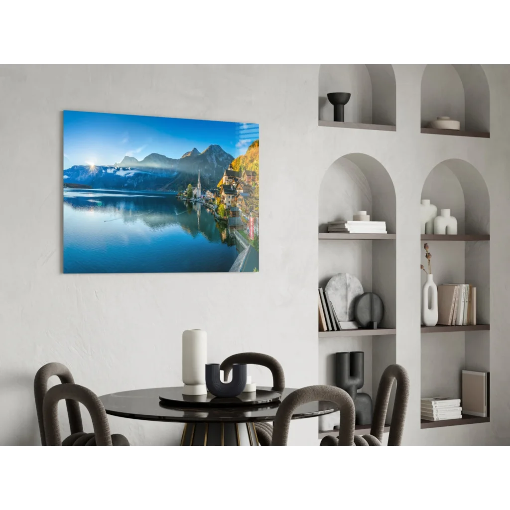 Stunning Blue Mountain Lake village canvas wall art print