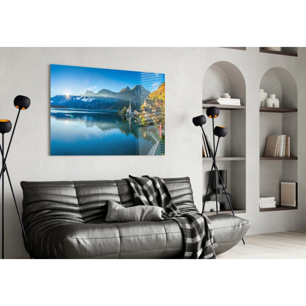 Stunning Blue Mountain Lake Village Canvas Wall Art | Contemporary Home Wall Art | vintageantiquesgifts.com