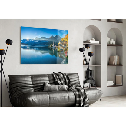 Stunning Blue Mountain Lake Village Canvas Wall Art | Contemporary Home Wall Art | vintageantiquesgifts.com