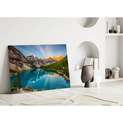 Stunning Turquoise Mountain Lake Glass Wall Art Print | Modern Wall Art Decor | vintageantiquesgifts.com