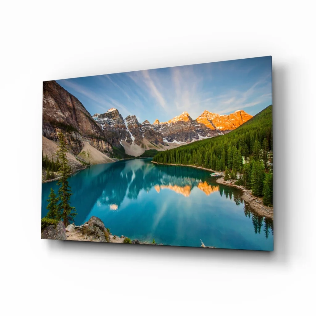 Stunning Turquoise Mountain Lake Glass Wall Art Print | Insigneart USA | vintageantiquesgifts.com