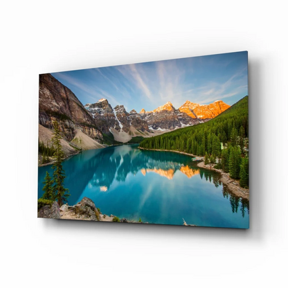 Stunning Turquoise Mountain Lake Glass Wall Art Print | Insigneart USA | vintageantiquesgifts.com
