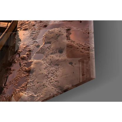3D printed Mars landscape on transparent acrylic glass wall art with glowing sunset reflections