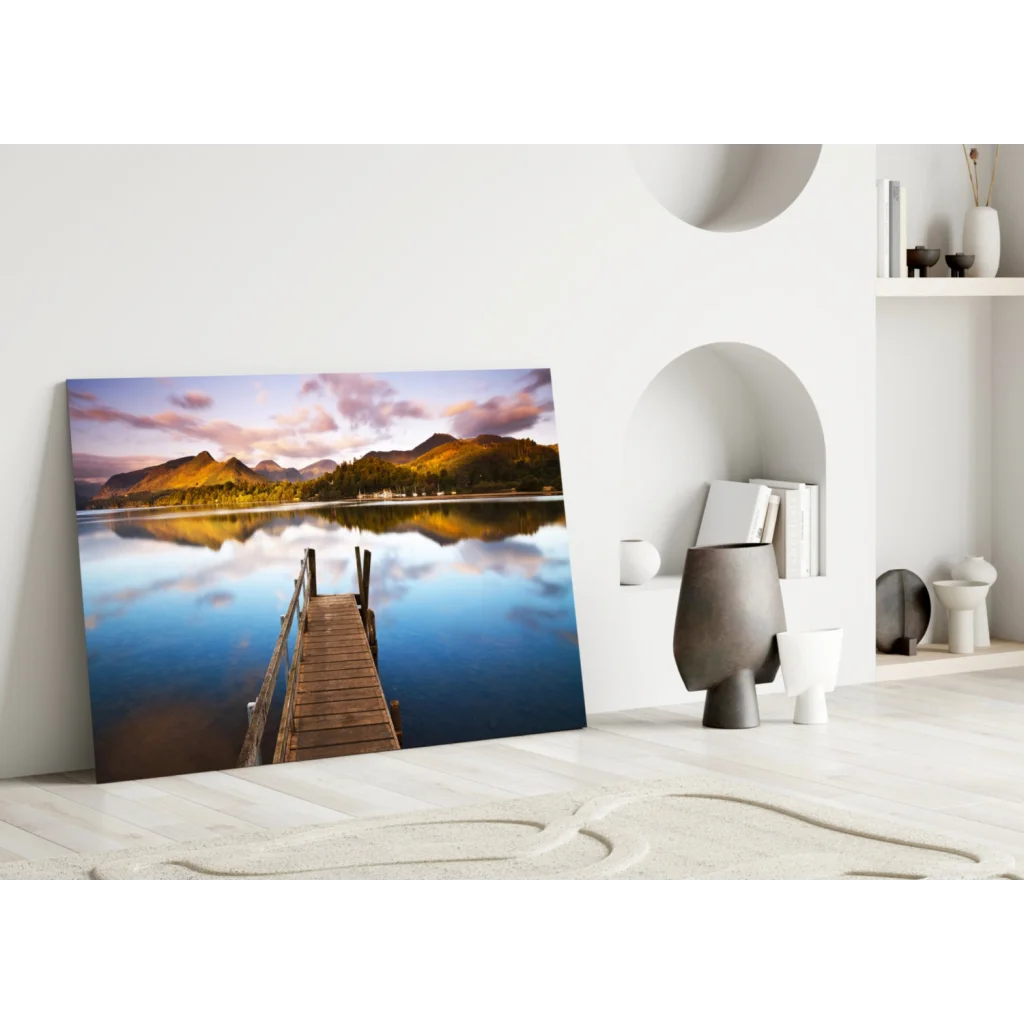 Twilight Lake Dock serene lakeside canvas wall art print