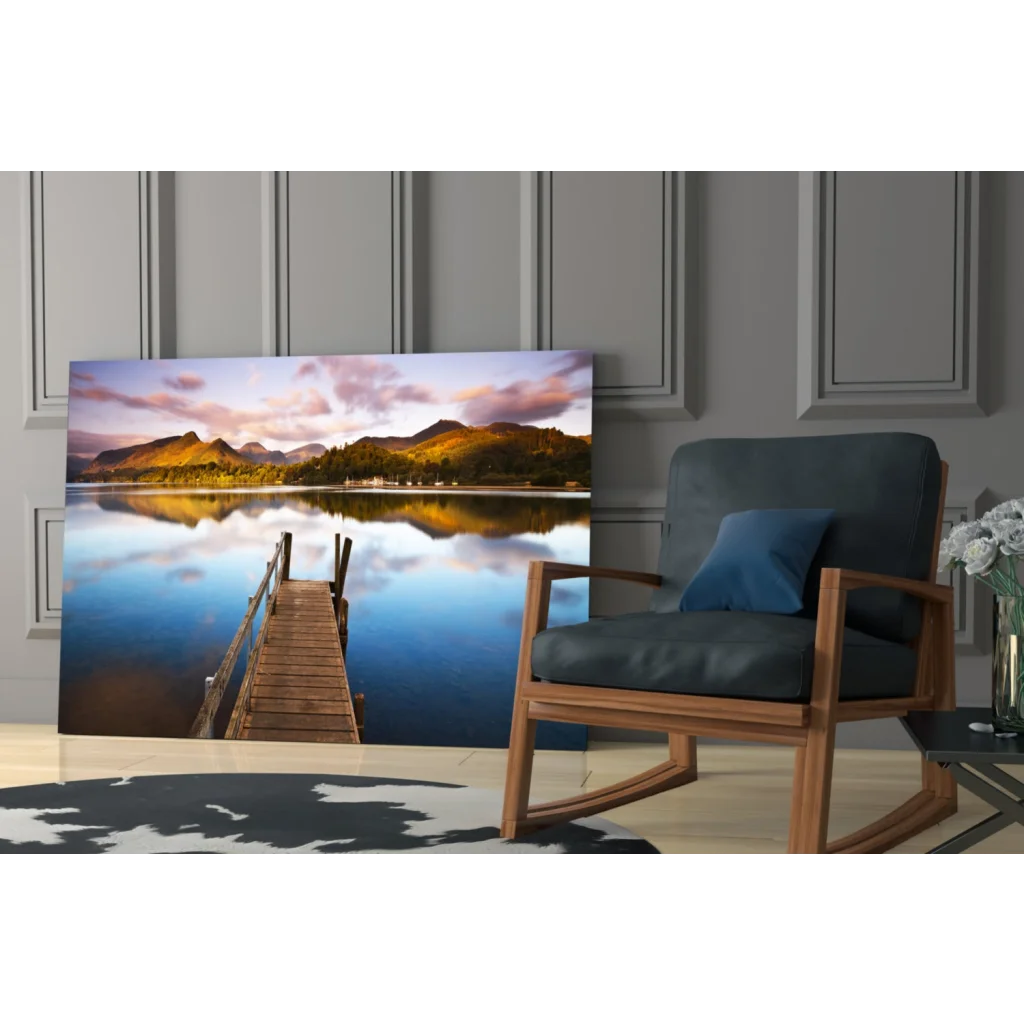 Twilight Lake Dock serene lakeside wall art canvas print