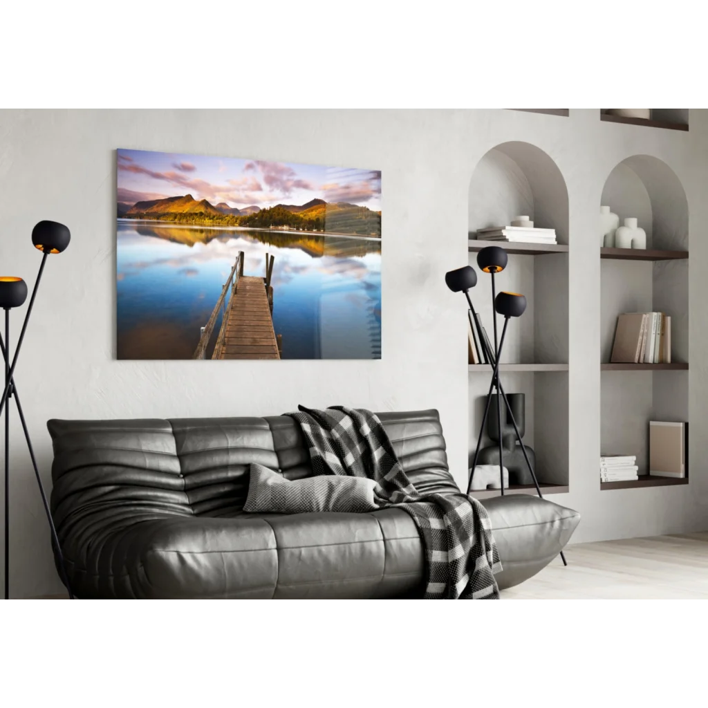 Twilight Lake Dock serene pier wall art canvas print