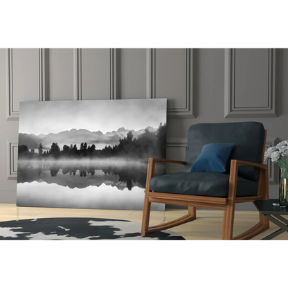 Black-and-white mountain landscape on stunning glass wall art