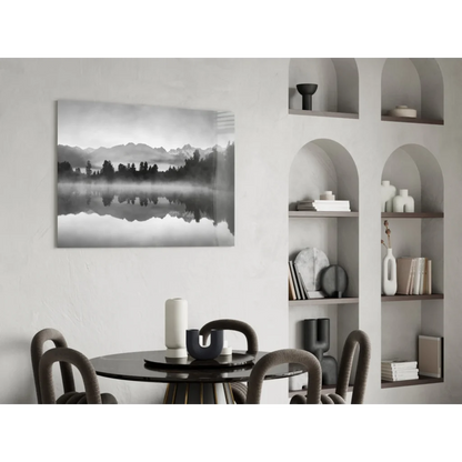 Black-and-white mountain glass wall art canvas print on wall
