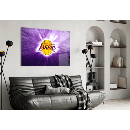 Lakers purple logo canvas wall art in black frame for fans