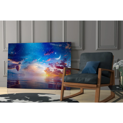 Vibrant starry sky hot air balloon wall art canvas print