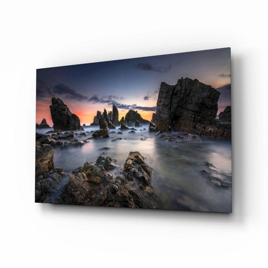 Dramatic Coastal Sunset Glass Wall Art Print | Insigneart USA | vintageantiquesgifts.com