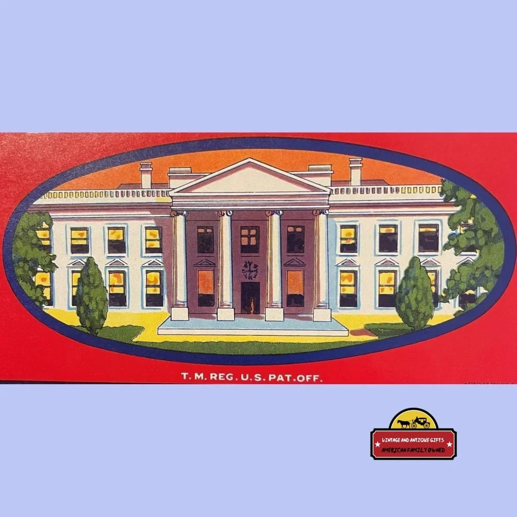 Neoclassical government building with columns on Rare 1930s Antique Vintage Crate Label