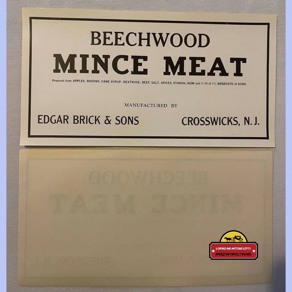 Large Version Antique Vintage 1910s Beechwood Mince Meat Label Advertisements Food and Home Misc. Memorabilia Rare