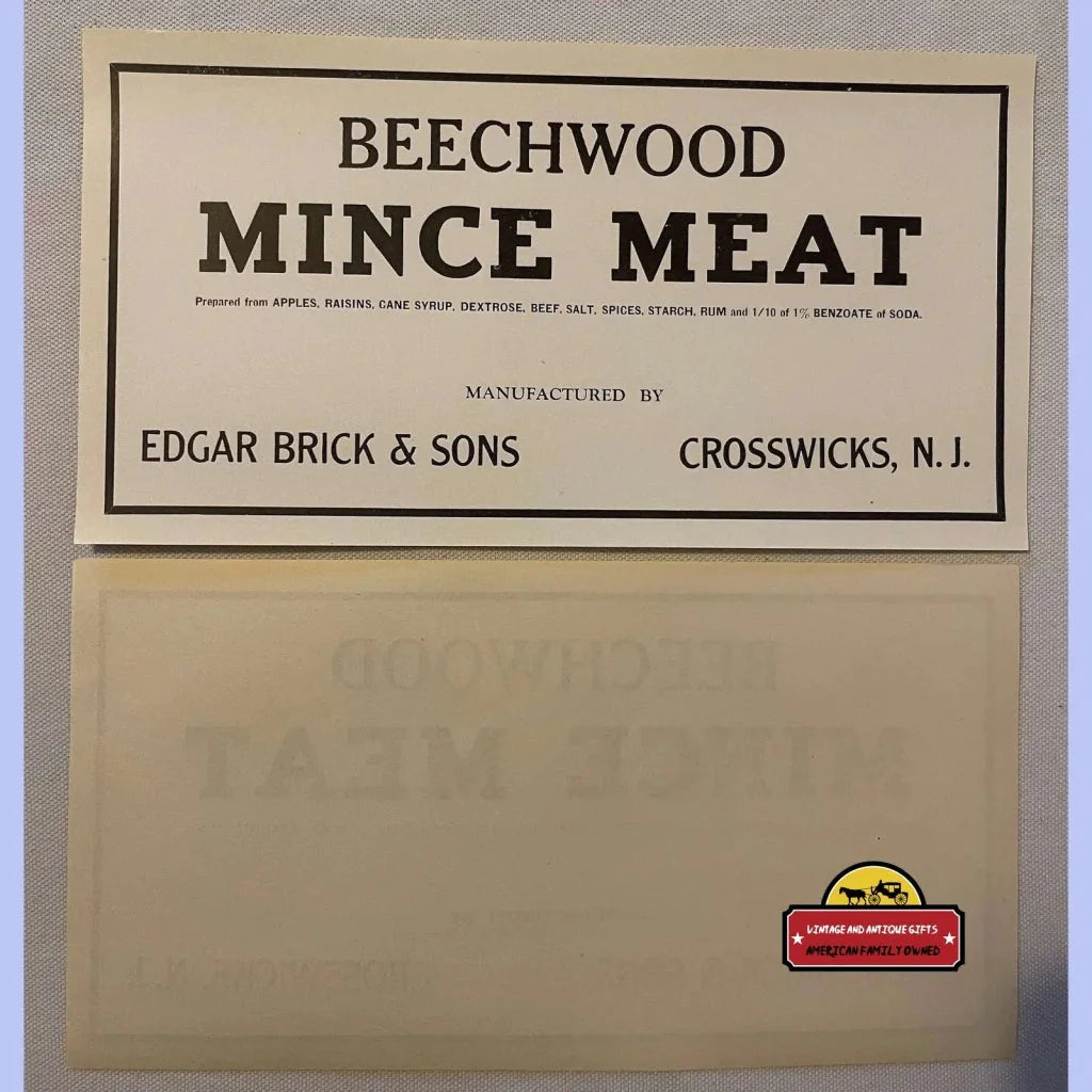Large Version Antique Vintage 1910s Beechwood Mince Meat Label Advertisements Rare - Unique Decor for Kitchen or Dining