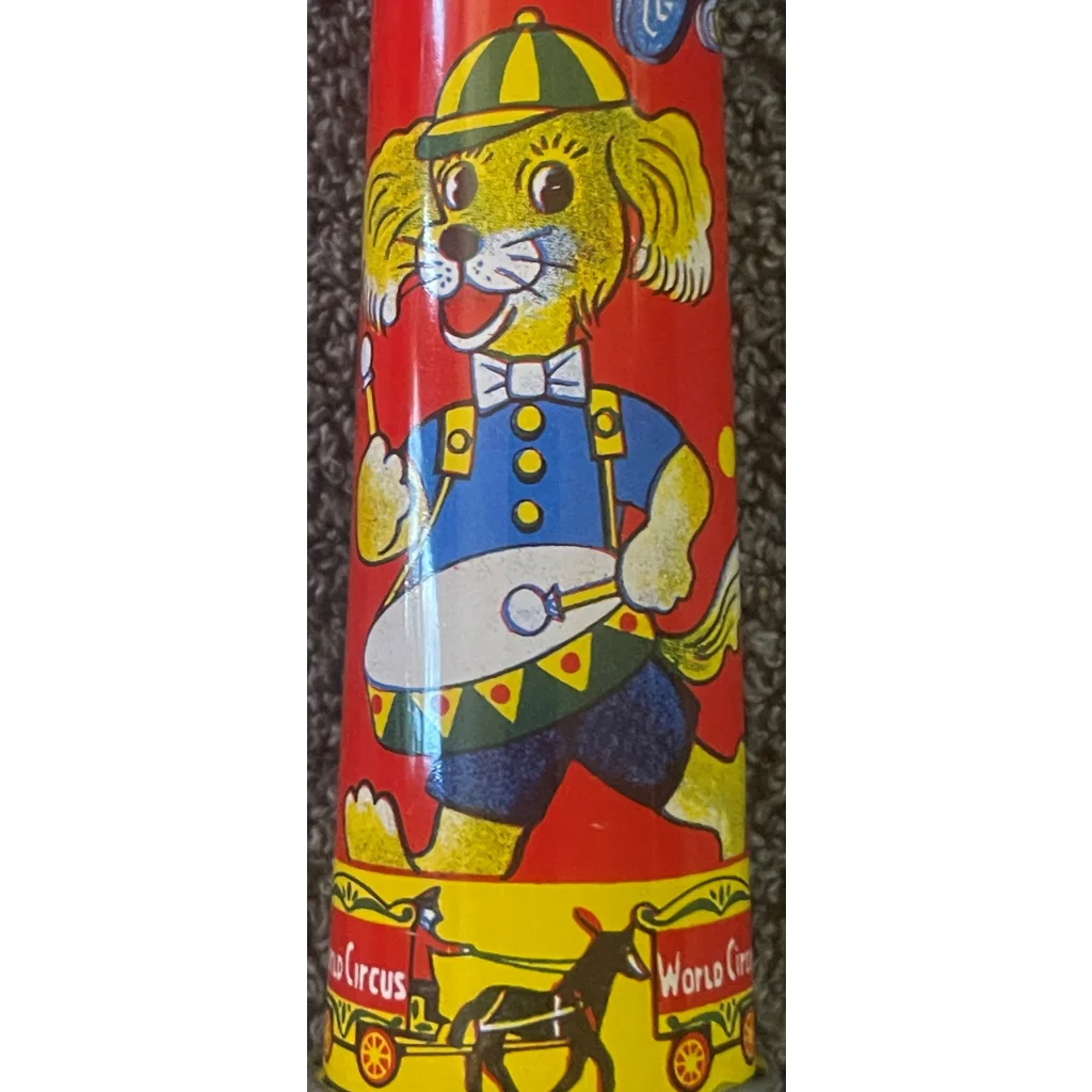 Large Vintage 1960s World Circus Tin Horn Noisemaker Clowns Animals Balloons Collectibles Antique Collectible Items