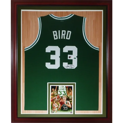 Larry Bird autographed green Boston Celtics deluxe framed jersey #33