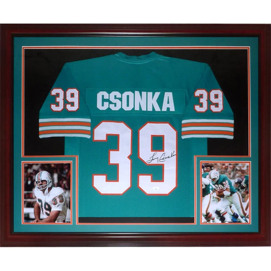 Larry Csonka autographed Miami Dolphins teal deluxe framed jersey #39