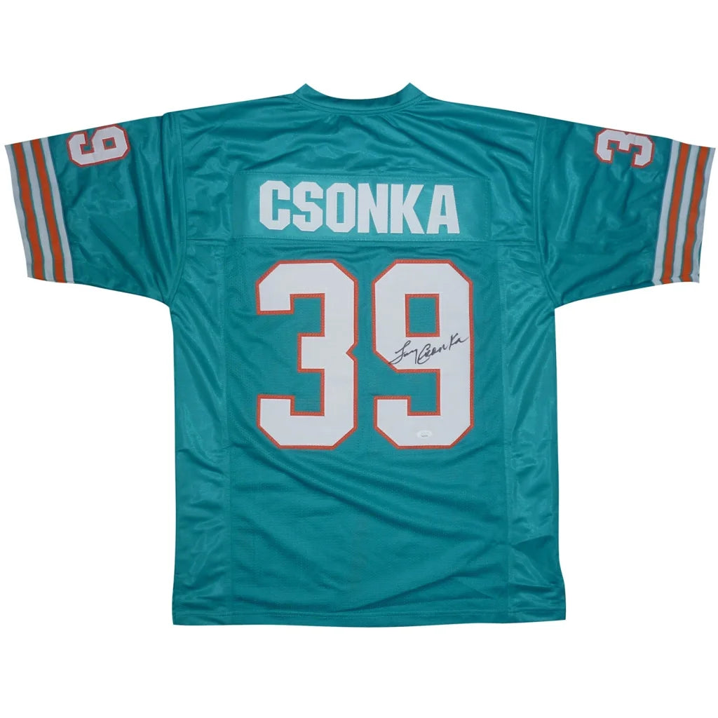 Larry Csonka autographed teal Miami Dolphins jersey with Csonka 39
