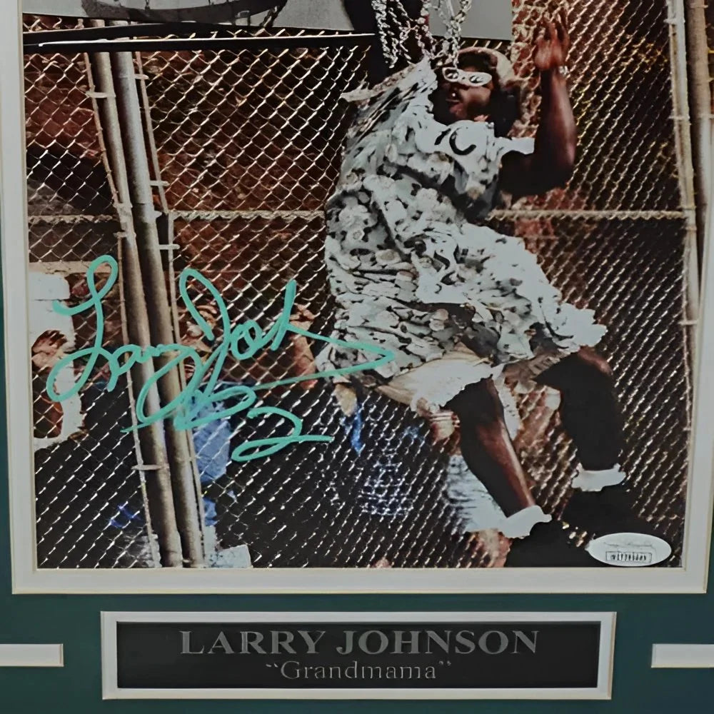 Larry Johnson autographed Grandmama deluxe framed photo poster