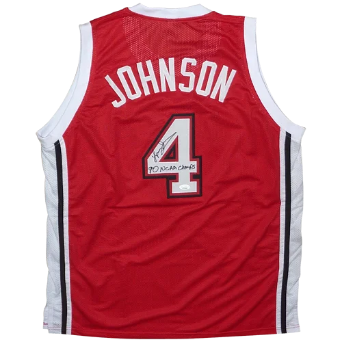 Larry Johnson autographed UNLV red white jersey number 4