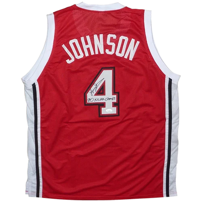 Larry Johnson autographed UNLV red white jersey number 4