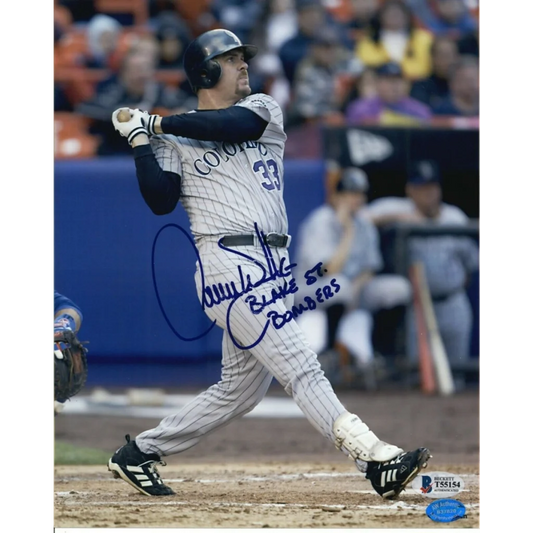 Larry Walker signed 8x10 photo with Rockies baseball bat