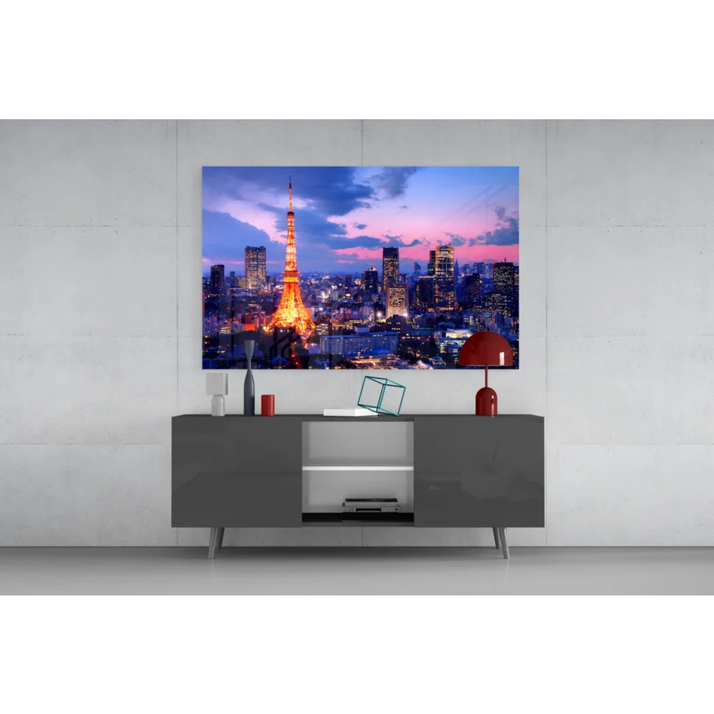 Tokyo Tower glowing at twilight in pink hues, canvas wall art