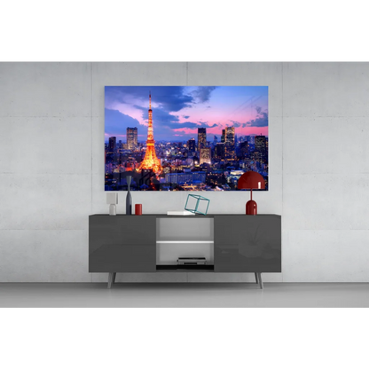 Tokyo Tower glowing at twilight in pink hues, canvas wall art