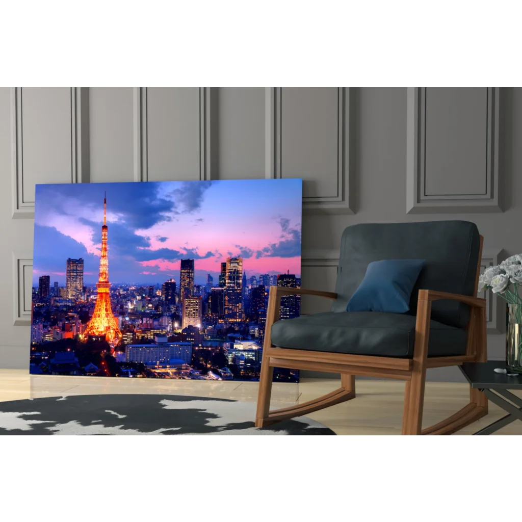 Vibrant Tokyo Tower twilight glow canvas wall art at dusk