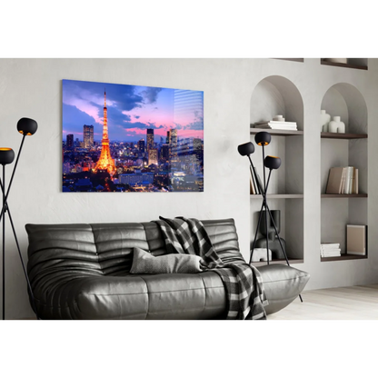 Tokyo Tower Twilight Glow Canvas Wall Art | Contemporary Home Wall Art | vintageantiquesgifts.com