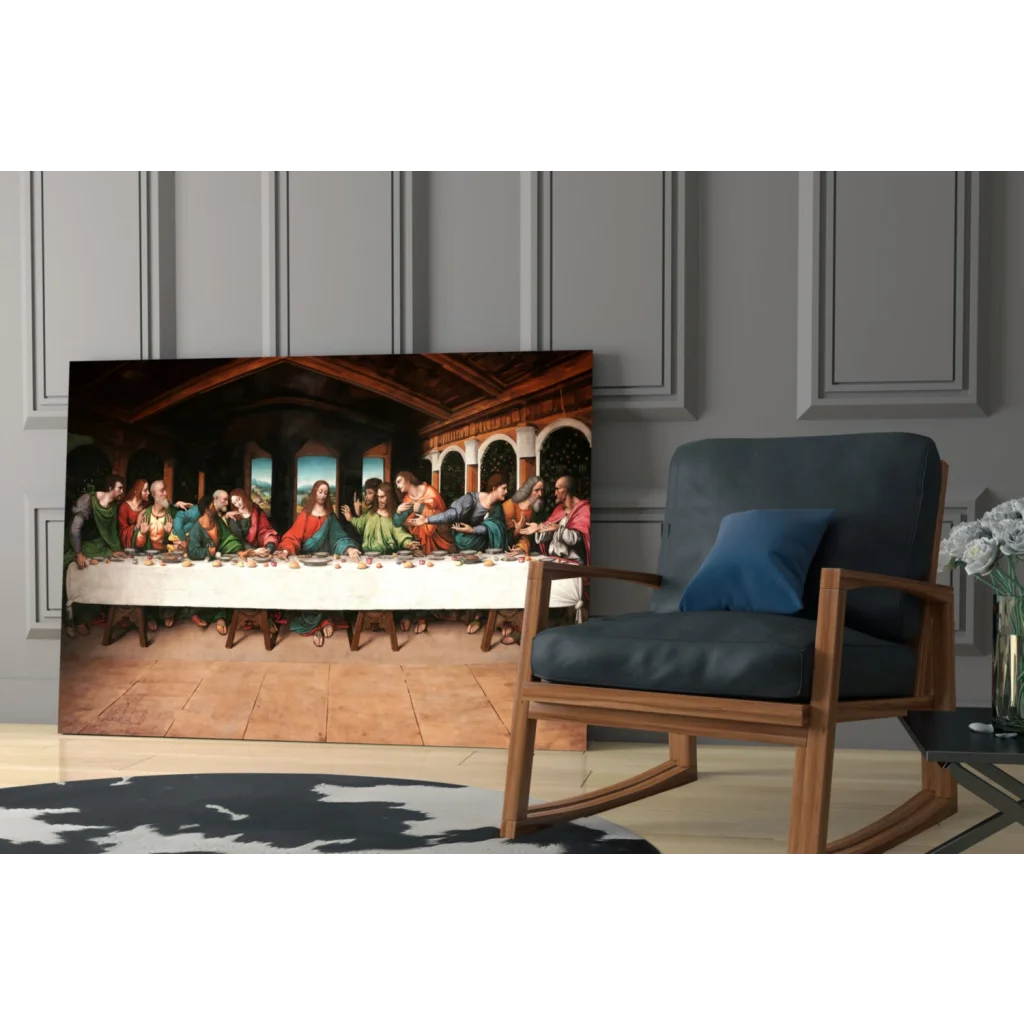 Framed Leonardo da Vinci Last Supper canvas wall art print on wall