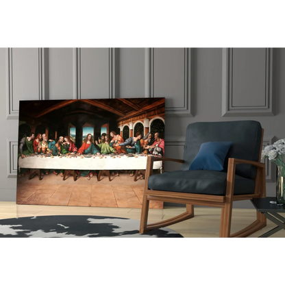 Framed Leonardo da Vinci Last Supper canvas wall art print on wall