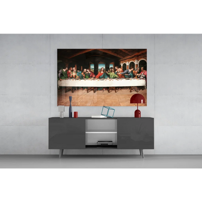 Framed Leonardo Da Vinci Last Supper canvas wall art on minimalist wall