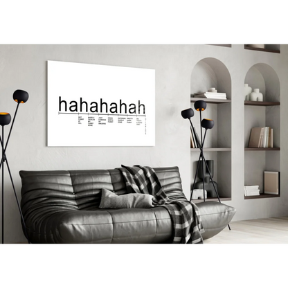 Hahahaha laughter scale canvas wall art print with bold black text