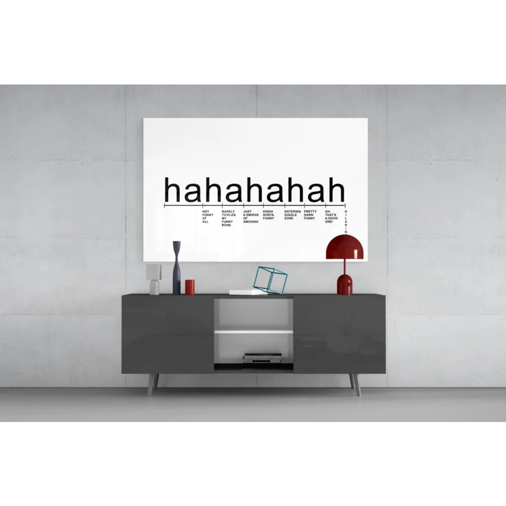 Hahahaha laughter scale canvas wall art print with bold black text