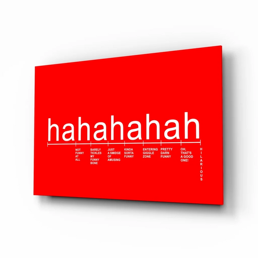 Red hahahaha humor scale wall art canvas print in bold white letters