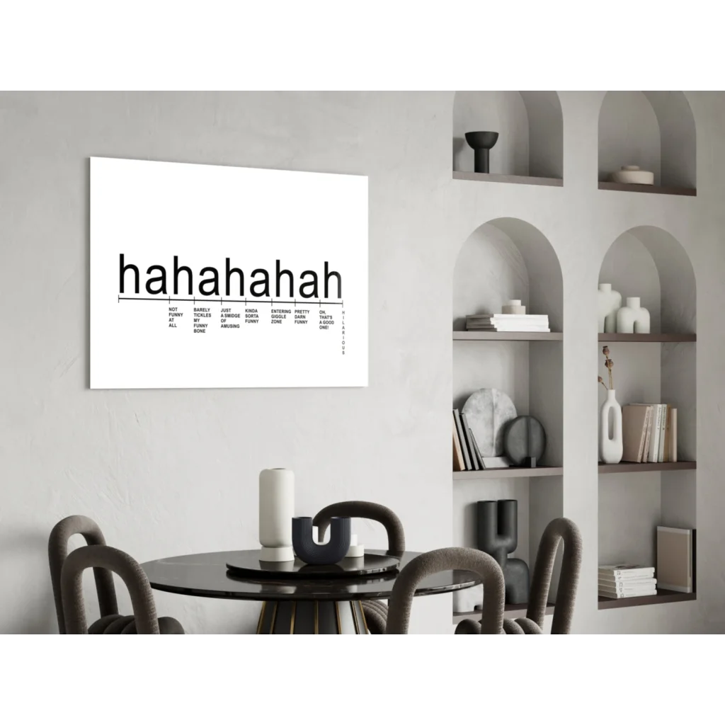 Hahahaha laughter scale canvas wall art print with bold black text