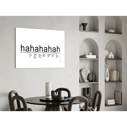 Hahahaha laughter scale canvas wall art print with bold black text