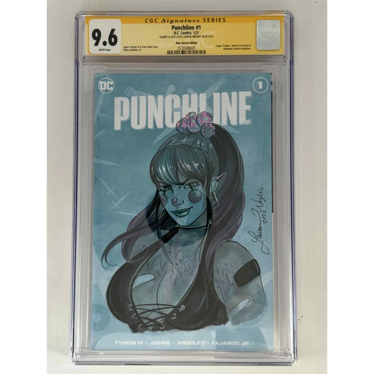 Lauren Wright exclusive sketch yellow label Punchline #1 comic signed by Lauren W