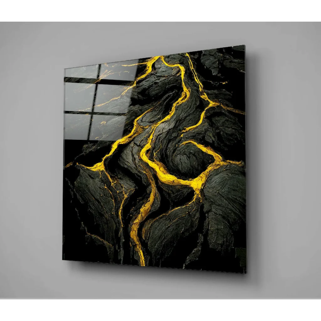 Stunning Black Gold Glass Wall Art With Abstract Marble Design | Glass Wall Art Print | vintageantiquesgifts.com