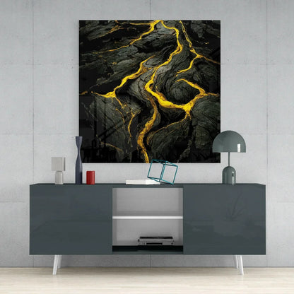 Stunning Black Gold Glass Wall Art With Abstract Marble Design | Contemporary Home Wall Art | vintageantiquesgifts.com