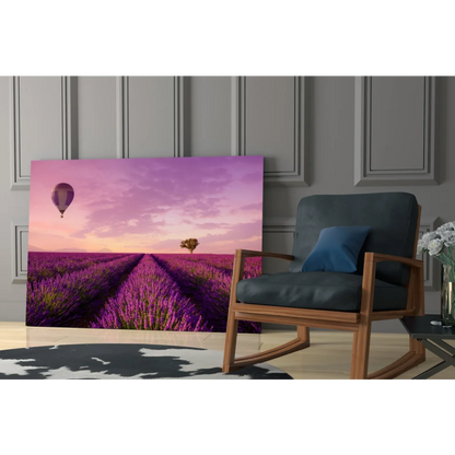 Dreamy lavender hot air balloon glass wall art canvas print