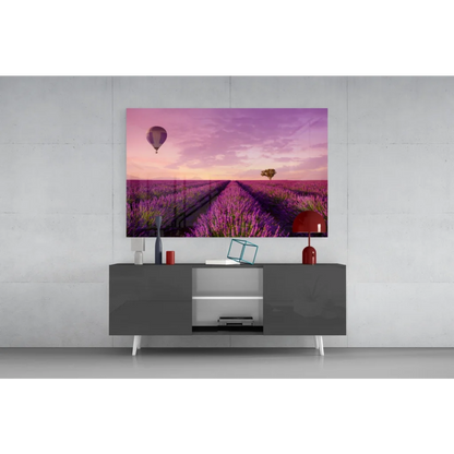 Dreamy lavender hot air balloon glass wall art canvas print